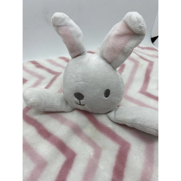 Bunny Rabbit Security Blanket Lovey White Pink Chevron Zigzag Stripes Lovie - Picture 3 of 3